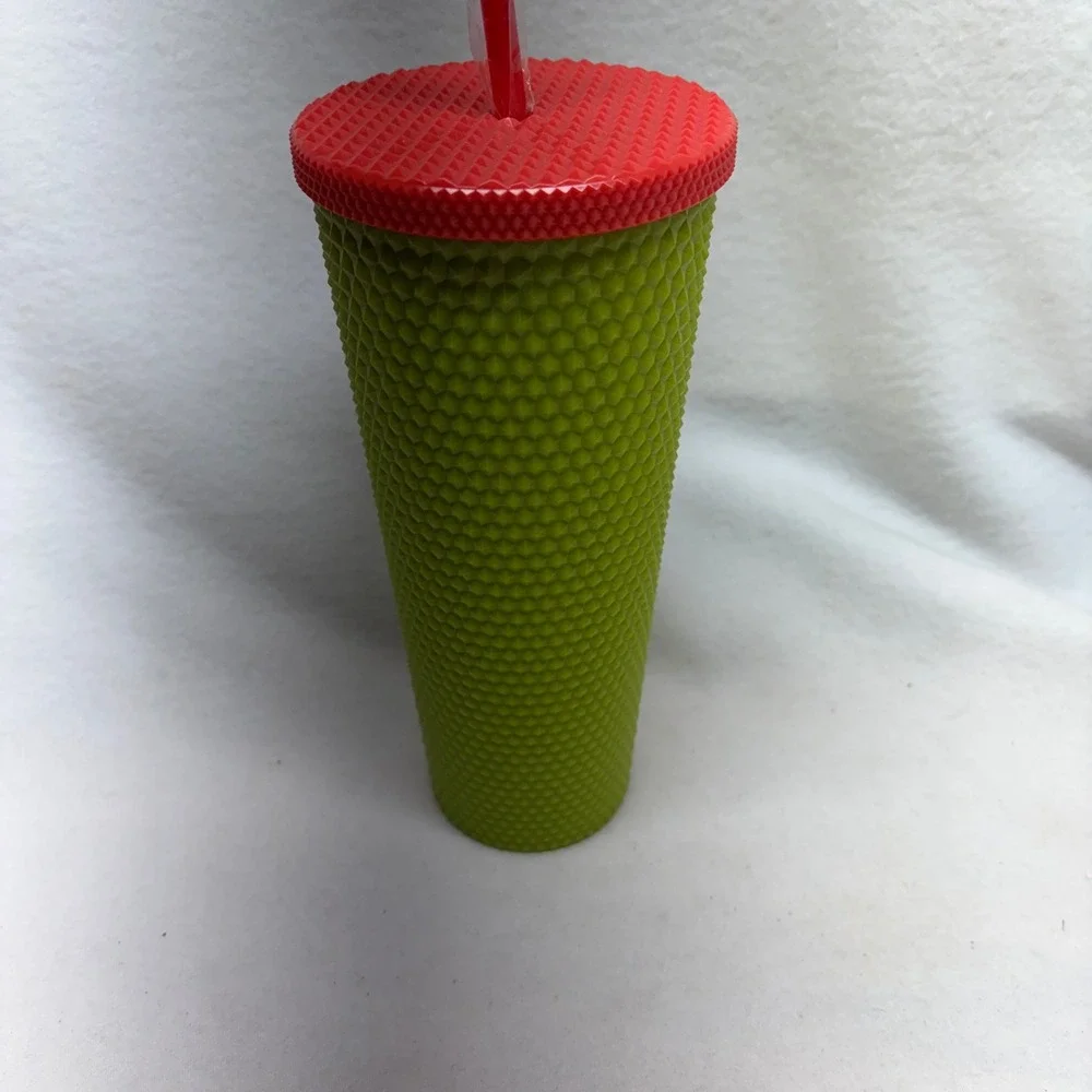 Grinch Studded Tumbler Reusable Cup with Lid and Straw Christmas Holiday Gift‎